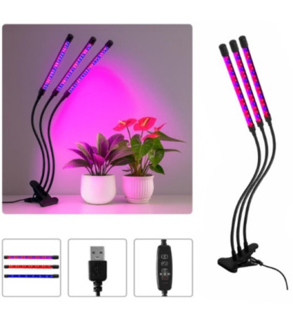 Osvetľovacie zariadenie pre pokusy s fotosyntézou: LED lampa pre rast rastlín, 3-ramenná