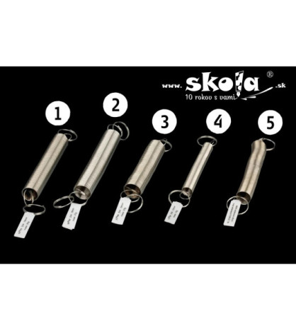 Sada 5 oceľových pružín s OČKAMI s rôznou tuhosťou (Hookov zákon)