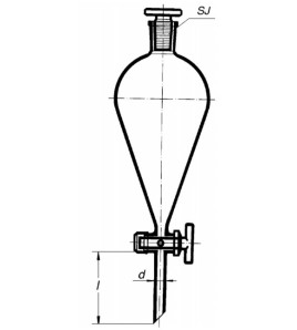 Lievik deliaci hruškovitý s NZ, so sklenenou zátkou a skleneným kohútom 250ml