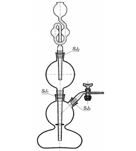 Prístroj Kippov, s pologuľovitým spodným dielom a zabrúseným príslušenstvom 500ml