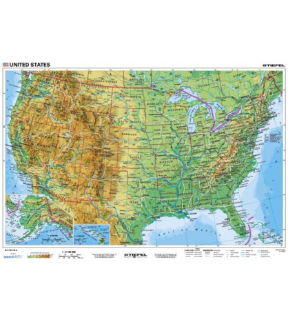 USA - všeobecnogeografická mapa 160x120cm, v AJ