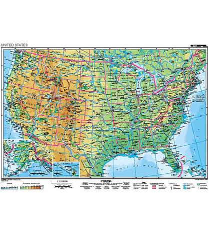 USA - všeobecnogeografická a politická mapa 160x120cm obojstranná