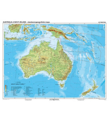 Austrália a Nový Zéland - všeobecnografická a politická mapa 160x120cm