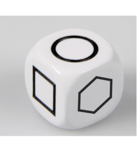 4 hracie kocky - farby, geometrické tvary, veľkosť, hrúbka