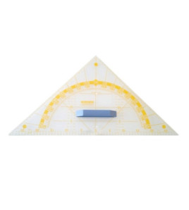 Trojuholník s uhlomerom a ryskou, dĺžka prepony 80cm (plast)