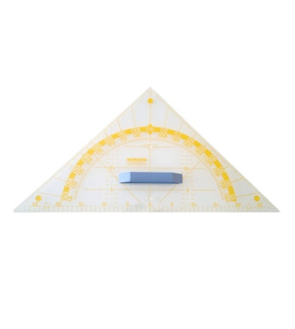 Trojuholník s uhlomerom a ryskou, dĺžka prepony 80cm (plast)